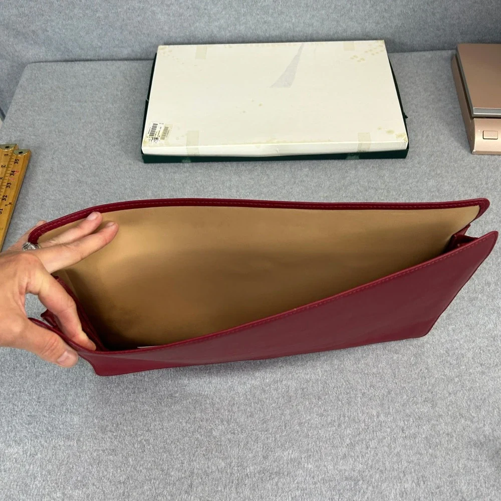 DLN Monogram Levenger Leather Document Envelope Red Legal Size Sleeve Office